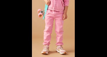 Molton joggingbroek voor meisjes met paperbag ceintuur snoepjesroze