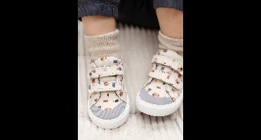 Canvast babysneakers met klittenband beige, bedrukt