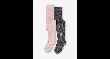 2 meisjesmaillots met bloemen roze (poederkleur)