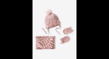 Set van babymeisjes muts + snood + wanten roze (poederkleur)