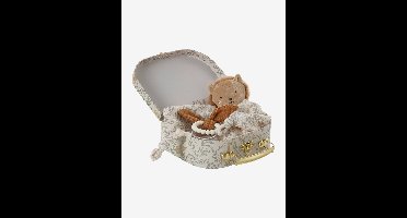 Aanpasbare knuffel van katoengaas + rammelaar en koffertje BABYLON groen