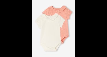 Set van 2 rompers voor baby met sierkraag met korte mouwen koraal
