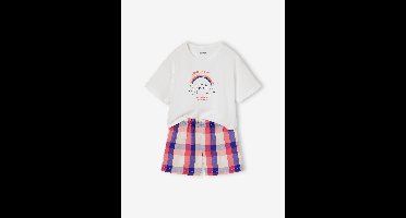 Pyjamabroek met kattenprint in popeline voor meisjes wit