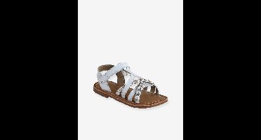 Sandalen met klittenband van leer voor kinderen, kleuterschoolcollectie VERTBAUDET wit
