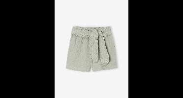 Meisjeshort van katoengaas met sierceintuur saliegroen