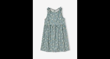 Mouwloos jurkje met stikken en print saliegroen