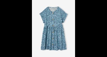 Geknoopte meisjesjurk met bloemen hemelsblauw