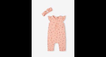 Bedrukt setje pakje + hoofdband baby meisje lichtroze