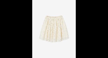 Broderiejurk met iriserende bloemen vanille