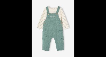 Fleece babyset met te personaliseren T-shirt en tuinbroek smaragdgroen