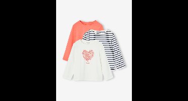 Set van 3 BASICS meisjesshirts met lange mouwen koraal
