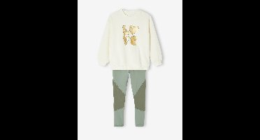 Meisjes sportset sweatshirt met goudmotief + legging saliegroen