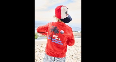 Sweater voor jongens met vakantiemotief op de rug rood