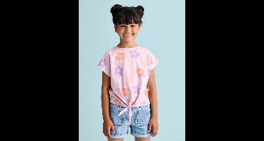 Gestreept T-shirt voor meisjes met sierstrik lavendel