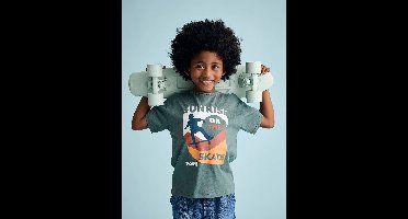 Jongensshirt met korte mouwen en grafisch ontwerp blauwgroen