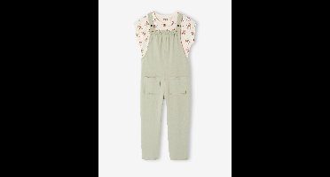 Meisjesset met T-shirt en tuinbroek saliegroen