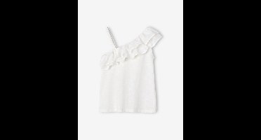 Asymmetrisch geruit T-shirt voor meisjes ecru