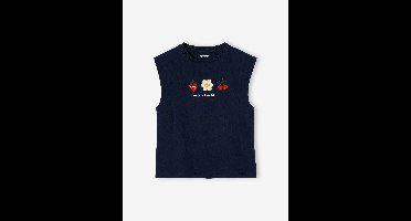 Meisjesshirt met paradijsvogel en schoudermouwen marineblauw