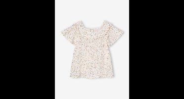 Feestelijke meisjesblouse met bloemetjes van katoengaas roze, bedrukt