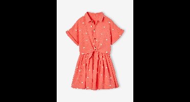 Meisjesset met geknoopte blouse en rokje koraal