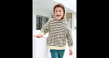 Gestreepte jongenssweater met capuchon marineblauw