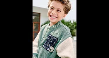 Teddy-sweatshirt in fleece voor jongens met lusbadge. smaragdgroen