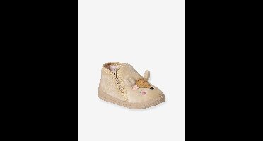 Canvas sloffen met rits voor baby's beige, bedrukt