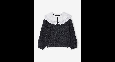 Geborduurde meisjestrui met dubbele kraag van schuimbreisel antraciet