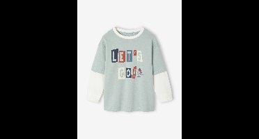 T-shirt met gelaagd effect en flockprint voor jongens blauwgroen