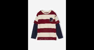 Gestreept T-shirt met dubbele mouweffect rood, gestreept