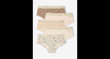 Set van 5 shorty's voor meisjes met luipaardprint en hartjes ecru