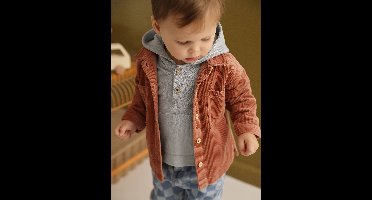 Gestreept T-shirt met capuchon jongensbaby ijsblauw