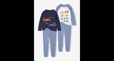 Set van 2 jongenspyjama's met voertuigenprint nachtblauw