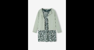 Set met vest en bloemenjurk meisje groengrijs