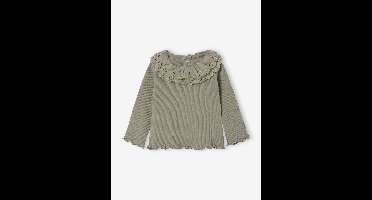 T-shirt baby met lange mouwen en geborduurde kraag kaki