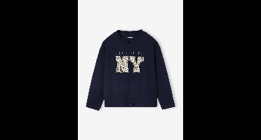 T-shirt met lange mouwen en letters voor meisjes marineblauw