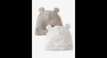 Set van 2 muts geboorte met berenoren ecru