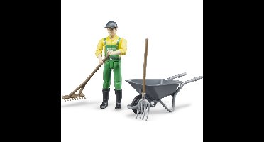 bruder bworld boer met kruiwagen en gereedschap speelfiguur