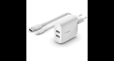 Belkin BOOSTCHARGE 2-poorts USB-A wandlader + Lightning/USB-A kabel oplader