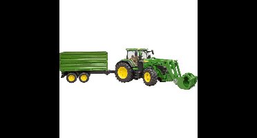bruder John Deere 7R 350 met Frontlader en transportaanhanger modelvoertuig