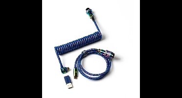 Keychron Premium Coiled Aviator Cable - Rainbow Plated Blue, Angled kabel