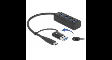 DeLOCK 4-poorts USB 3.2 Gen 1 hub met USB Type-C of USB Type-A aansluiting usb-hub