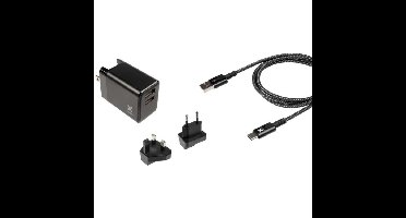 Xtorm Volt Reisstekker - EU/VK/VS naar 2xUSB + USB naar USB-C kabel oplader