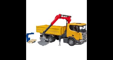 bruder Scania Super 560R constructie vrachtwagen met kraan en 2 pallets modelvoertuig