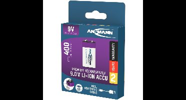 9V oplaadbare batterij met USB-C aansluiting