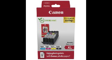 CLI-581XL 4-Kleuren Multipack + Fotopapier voor PIXMA Printers