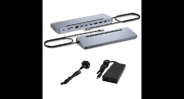 USB-C Metal Ergonomic 3x 4K Display Docking Station with Power Delivery 100 W + Universal Charger 100 W