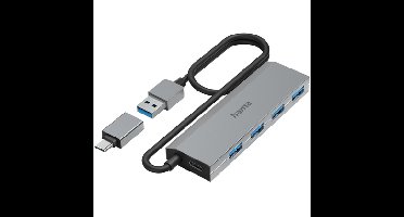 USB Hub 4-Poorts USB-A & USB-C Grijs - Compacte USB-hub voor laptop en PC