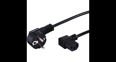 haaks stroomsnoer met randaarde Schuko naar C13, 1,8 meter, zwart