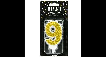 PartyDeco cijferkaars - glitter goud - 9